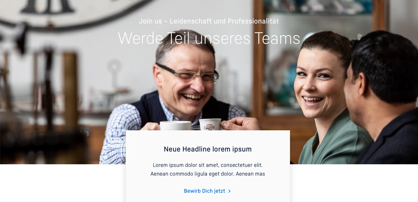 DEVnet-Karriereseitenentwurf mit Teamfotografie und überlagerter Inhaltskarte