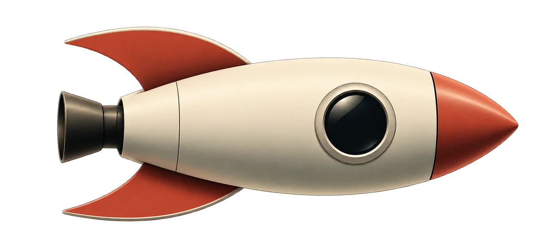 Freigestellte geschlossene Rakete als gemeinsame Basis der Flug- und Puppenhausansicht