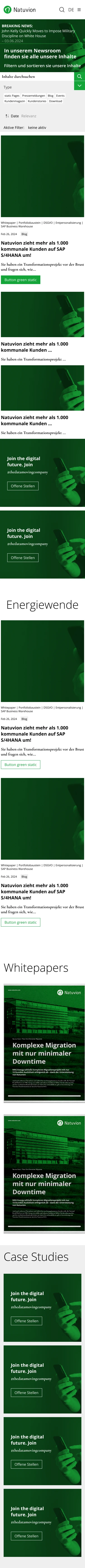 Mobiler Natuvion-Newsroom-Entwurf mit einklappbaren Filtern und einspaltiger Inhaltsdarstellung